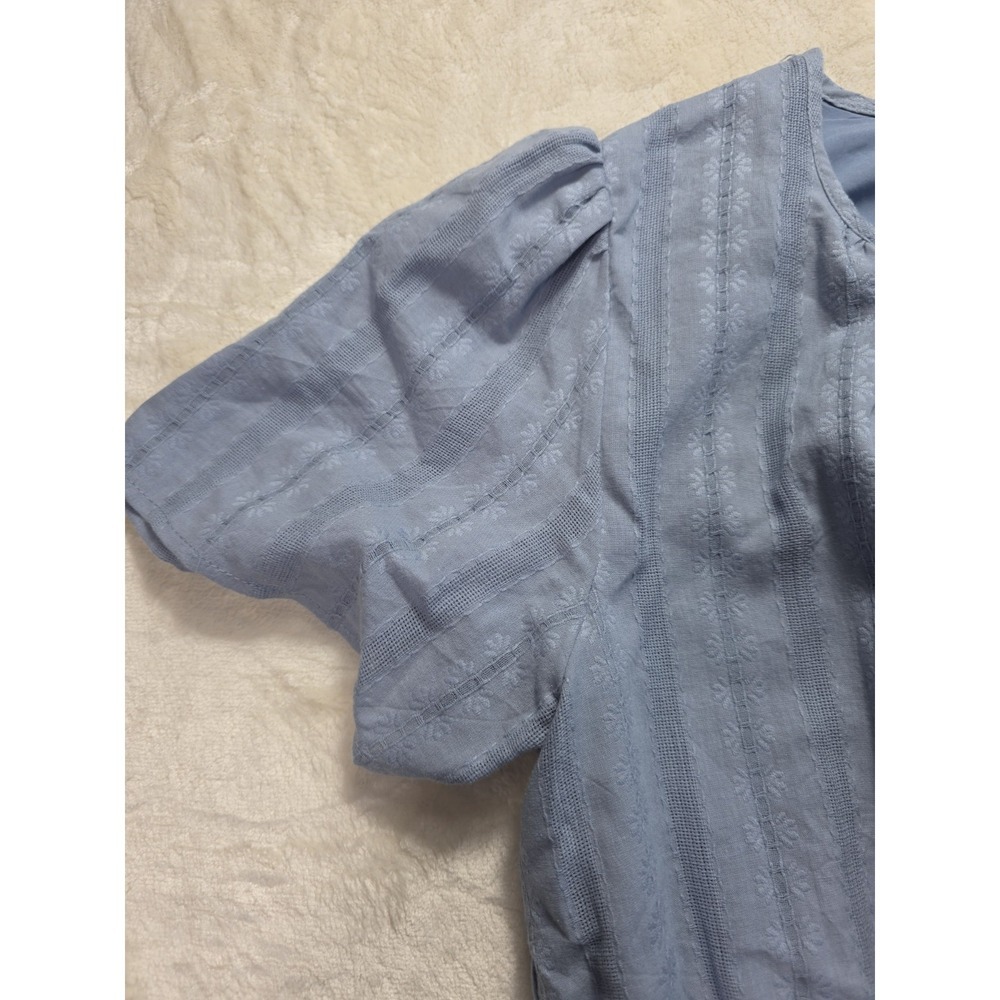 BTFBM Women's Light Blue Cotton Tiered Midi Dress Puff Sleeve Lined Size L NWT - Picture 8 of 15
